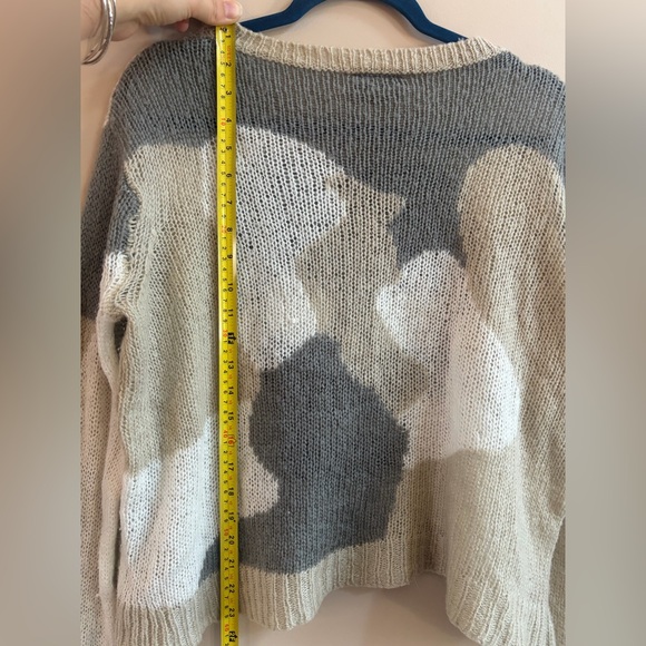 Wooden Ships Gray Skull Tan Camo Open Weave Mohair Wool Oversized Sweater Top - Picture 9 of 10